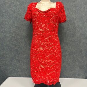 NikiBiki‎ Red Lace Dress Bodycon Cocktail Party Open Back Size L